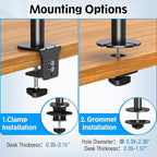 MOUNTUP Dual Monitor Stand, Vertical Monitor Mount for 2 Max 32 inch Stack Screen Monitors, Height Adjustable, Swivel, Tilt Monitor Desk Mount with C Clamp Grommet Base, MU3004