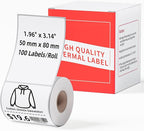 M100 Square Label 1.96'' x 3.14'' (50x80mm), Compatible with Label Maker M110/ M220/ M221/ M120/ M250/M260, White, 100 Labels/Roll, Multi-Purpose Adhesive Thermal Labels, Black on White