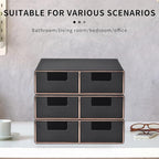 Linen Leather Desk Organizer and monitor stand with Drawers－Mini Desktop Drawer Organizer Stackable－Tabletop Organization Storage Box for Office Supplies Home Vanity Toiletries (Black, 2-drawers)