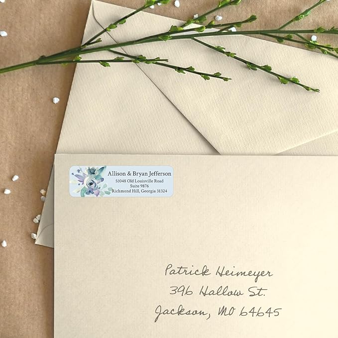 Blue Watercolor Floral Rolled Address Labels / 500 Personalized Return Address Labels/Designer Address Stickers in Elegant Plastic Dispenser