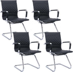 Office & Conference Room Chairs Set of 4 with Mid Back, Modern PU Leather Desk Chairs, Black