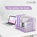 SUPEASY Desk Organizers Metal Desk Magazine File Holder with 5 Vertical Compartments Rack File Organizer for Office Desktop, Home Workspace, Purple Plus