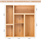 Bamboo Drawer Organizer 5 Pcs for Kitchen Multi-purpose Storage Dividers for Kitchen, Office, Jewelry, Cosmetics, Wooden Drawer Dividers for Drawer Organizer Desk Organizer Gift for Women Gifts Idea