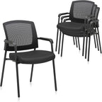 CLATINA Office Reception Guest Chair Mesh Back Stacking with Ergonomic Lumbar Support and Thickened Seat Cushion for Waiting Conference Room Black 4 Pack