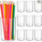 Crtiin 10 Pack Clear Acrylic Pen Holder Makeup Brush Round Pencil Holder for Desk Pen Cups Desk Organizers and Storage Desktop Stationery Organizer for Office School Home Supplies