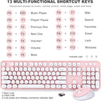 Wireless Keyboard and Mouse Combo, Ergonomic Full Size Typewriter Retro Round Keycaps Keyboard, Compatible with Windows, PC, Perfer for Home and Office Keyboards (Lovely Pink)