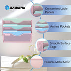 3 Tier Hanging Wall File Organizer, Mesh Mail Paper Orgnization Hanging File Folder Holder for Home Office, Pink