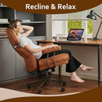 Faux Leather Executive Office Chair - Big and Tall Ergonomic Home Office Chair,Reclining Computer Desk Chairs with Lumbar Support,Adjustable Swivel Rolling PC Chairs with Wheels,Suede,Brown