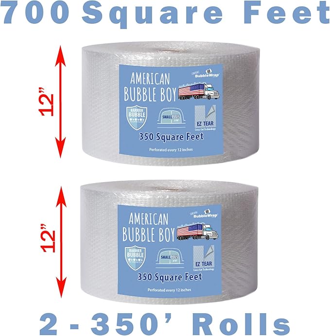 American Bubble Boy Small Plus Bubble, 700 Square feet, 12" Wide, Perforated Every 12", Original Grade