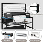 Natwind Wide Format Printer Stand, Plotter Workbench Table with Pull-Out Drafting Storage, Roll Paper Holder, Accessory Drawer, Adjustable Storage Shelf for Plotters and Cutting Machines (Black)