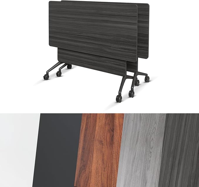 Conference Room Table, Folding Conference Tables,Thicken Grey Tabletop,Flip Top Wooden Seminar Meeting Room Table for Conference Room Offices (2, BlackWoodGrain, 55.1”)