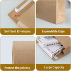 25 Pack 10" x 15" Expandable Catalog Envelopes, Large Kraft Document Envelopes Self Seal Manilla Envelopes Mailing for Documents, Magazines, Photos