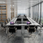 Conference Table, Folding Conference Room Tables, Mobile Training Tables with Silent Wheels, Large Rectangular Modular Seminar Table Office Computer Desks for Classroom White (8Pack L70.9in)