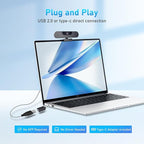 4K Webcam, Computer Camera with 4 Noise-canceling Microphones for Computer/Laptop/Mac, Privacy Cover and Tripod, Work with Video Conference, Live Streaming, Gaming, Video Calls, Zoom