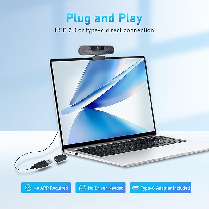 1080P 60FPS Webcam, VIZOLINK FHD computer video camera with 4 Noise-canceling Microphone, Privacy Cover and Tripod for PC/Mac, Work with Live Streaming, Gaming, Video Calls, ZOOM, Skype, OBS, Facetime