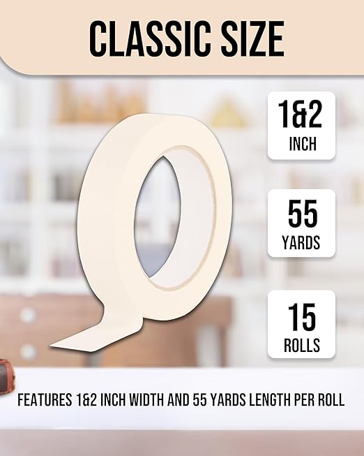 Lichamp Masking Tape, White Painter Tape 1 inch and 2 inch Wide, 10+5 Pack White Tapes Bulk, Total 825 Yards