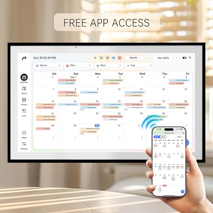 Pronext Calendar, 15.6 inch Digital Calendar & Chore Chart, Rechargeable Full HD Touchscreen Display, Portable Smart Family Organizer, Event Planner, Perfect for Family Schedules - Wall Mount Included, No Subscription