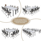 Bonzy Home Conference Tables 12ft Office Computer Desk for Meeting Room Study Writing Printer Table Save Space Design for 14 People 6PCS 141.6"x47.2"x29.5", White