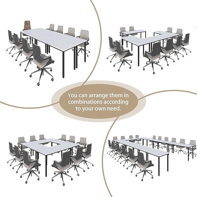 Bonzy Home Conference Tables 12ft Office Computer Desk for Meeting Room Study Writing Printer Table Save Space Design for 14 People 6PCS 141.6"x47.2"x29.5", White