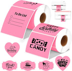 2 Rolls Pink Thermal Labels Personalized & Business Customized Label Stickers for Phomemo 241BT for MUNBYN 130B/RW402B Printers, 600Pcs Waterproof Shipping Label Sheet for Logo/Name/Thanks