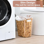 FairyHaus Wicker Trash Can with Handles, Natural Water Hyacinth Wicker Waste Basket, Handwoven Wicker Trash Basket for Bathroom Bedrooms, 13" L x 7.5" W x 12.2" H