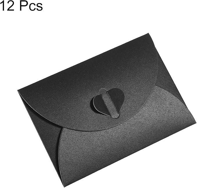 PATIKIL Gift Card Envelopes, 12 Pack Heart Shaped Clasp Small Gift Cards Holder Mini Envelope for Birthdays Weddings, Black