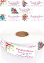 Bright Watercolor Floral Rolled Address Labels / 5 Vibrant Flower Bouquet Designs/Roll of 500 Personalized Address Labels/Designer Return Address Stickers in Elegant Plastic Dispenser