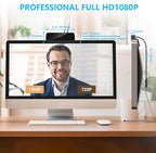 Webcam,1080P HD Webcam with Microphone, USB Computer Camera for Laptop & Desktop - Plug & Play, Stereo Sound, Auto Low-Light Correction, for Zoom/Skype/FaceTime/Teams/Webex, Streaming & Video Calls