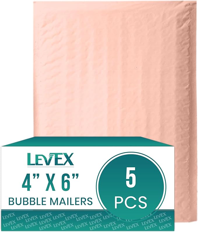 Levex - #0000 4" x 6" [5 Pack] Light Pink Poly Bubble Mailers, Padded Envelope Mailers, Packing Envelope & Mailing Bags for Shipping