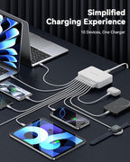 480W USB C Charger Block, Rocoren 10-Ports USB C Charging Station for Multiple Devices,PD 100W Type c Gan Fast Charger Station Multi USBC Charging Hub for Laptop MacBook HP iPad iPhone Samsung