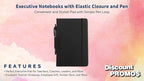 DISCOUNT PROMOS 10 Executive Notebooks with Pen Pack - 6 x 8.5 inches, Recycled, Pen Loop, Closure Strap - Black