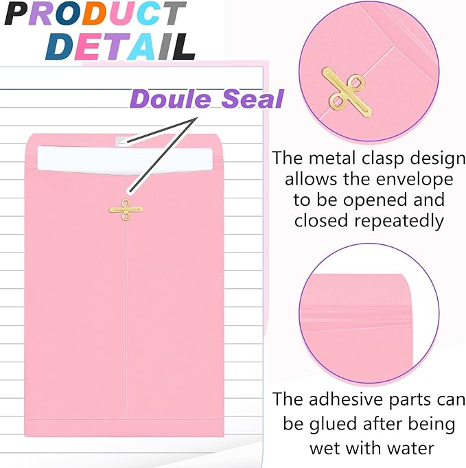 Geyee 50 Pcs 6 x 9 Inch Mixed Colors Manilla Clasp Envelopes Letter Size Mailing Envelopes with Clasp Closure for Filing Storing Documents Office Home Business School