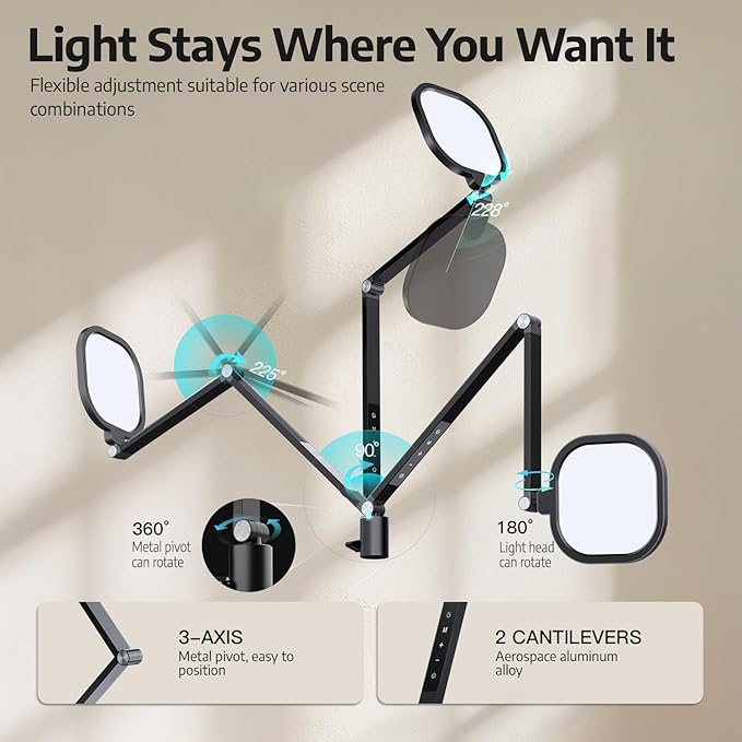 Desk Lamp for Computer Monitor Arms, Compatible with 1.18-1.38 inch Diameter Pole-Mounted Dual Monitor Stand, 1200LM Dimmable Desk Light with Remote Control, 31" Tall, CRI 95, Timer