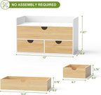 Wisuce Desk Organizer with Drawers - Bamboo Desktop Organizer Storage | White-Natural Wood Desk Drawers Organizer for Bills, Office Supplies, Cosmetics, Seals No Assembly Required