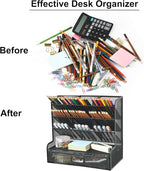 Marbrasse Mesh Pen Holder for Desk, Multi-Functional Pencil Organizer with Drawer, Desk Organizers and Accessories for Office Art Supplies (Large Black)