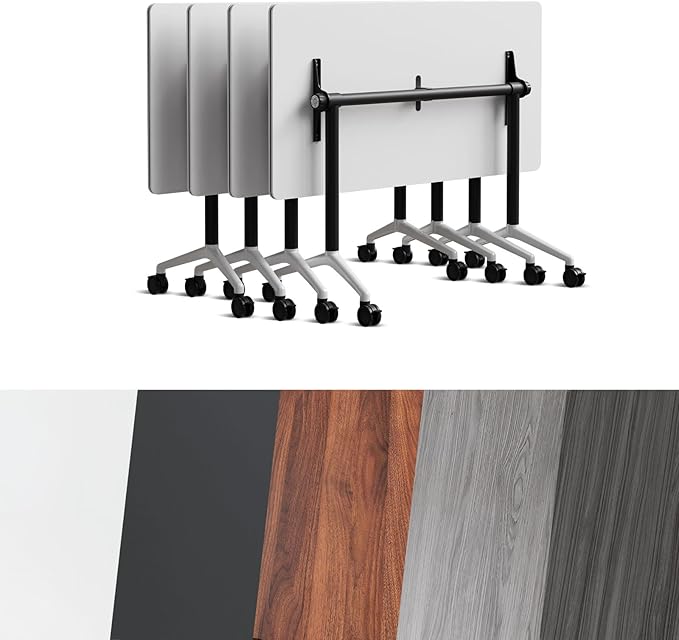 Conference Room Table, Folding Conference Tables,Thicken Grey Tabletop,Flip Top Wooden Seminar Meeting Room Table for Conference Room Offices (4, Black+White, 70.8”)