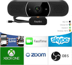 3 in 1 Webcam - 2K HD USB C Webcam with Microphone and Speaker, Stereo Sound & Noise-Cancelling Mics, Privacy Cover, Light Correction, Autofocus Conference Web Camera for Computer/Laptop/PC/Monitor