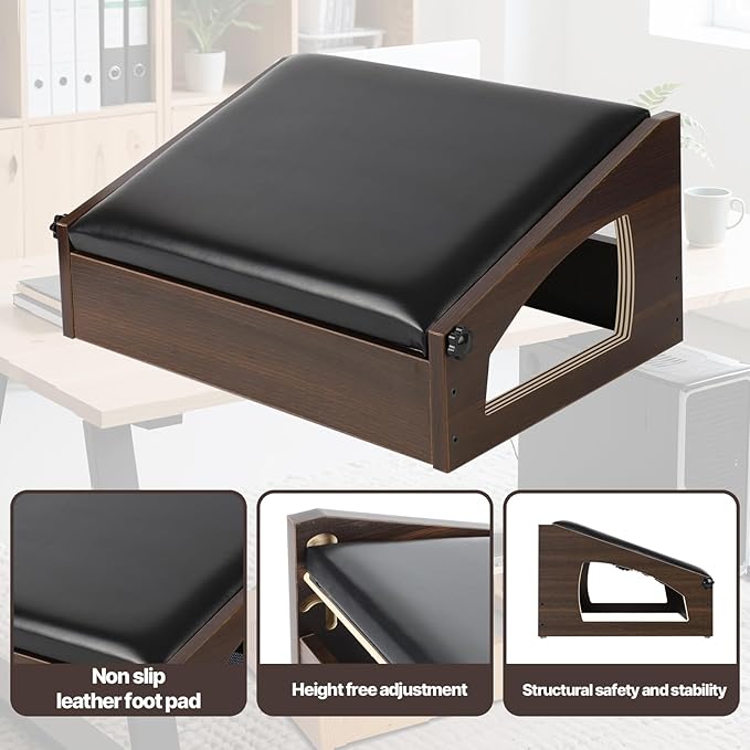 Ergonomic Foot Rest, 4 Adjustable Height Foot Stool,Footrest Under Desk， Flip Over Office Desk Foot Rest, Improving Posture, Promoting Blood Circulation（Espresso）