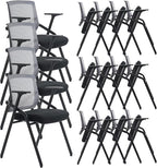 16 Pack Conference Room Chairs, Folding Office Desk Chair with Lumbar Support and Sliding Armrest, Stackable Office Guest Chairs & Reception Chairs