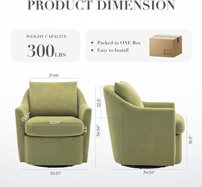 COLAMY Swivel Accent Chair, Living Room Chair Upholstered 360° Swivel Chair Modern Reading Armchair for Bedroom/Office/Nursery, Green