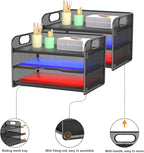 samstar 2 Pack 3 Tier Letter Tray Paper Organizer with Handle, Mesh Desk Organizer Paper Sorter File Rack Shelves, Black