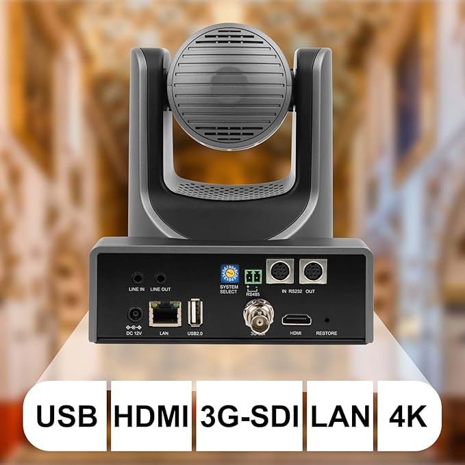 NDI PTZ Camera,4K 20X Optical Camera with IP Live Streaming with Simultaneous 3G-SDI and USB Video Output and Auto-Tracking/Zoom Video/POE/4K Full UHD for Conferences, Church, Teaching