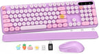 Wireless Keyboard and Mouse Combo-Round Keycaps, Full-Size Retro Typewriter Keyboard with Detachable Wrist Rest, Sleep Mode & Tilt Legs, 2.4GHz Cordless Connection for Mac/Windows/PC (Lavender Purple)