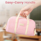 Sooez Large Pencil Case Pouch, Extra Big Pencil Bag with 5 Compartments, Pen Case Wide Opening, Soft Corduroy Pen Bag Organizer with Zipper, Cute Aesthetic School Supplies for Teen Girls, Pink