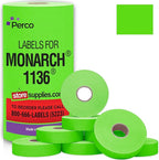 Perco Fluorescent Green Pricing Labels for Monarch 1136 Price Gun - 8 Rolls, 14,000 Pricemarking Labels