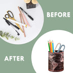 Black World Map Pencil Holder for Desk, PU leather Pencil Cup, Globe Pen Holder for Desk Office Supply Organizer PH46