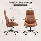 Mid Century Modren Office Chair - High Back Swivel Executive Chair with Lumbar Support,Ergonomic Computer Desk Chair with Wheels,Faux Lether Suede Task Chair,350lbs (Brown, High Back)