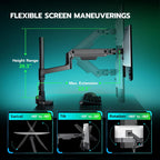 ARES WING Ultrawide Monitor Mount with USB A/C, with Extended Column for 17 to 49 inch Heavy Duty Monitor, Holds 44 lbs, Adjustable Gas Spring Desk Mount, Black