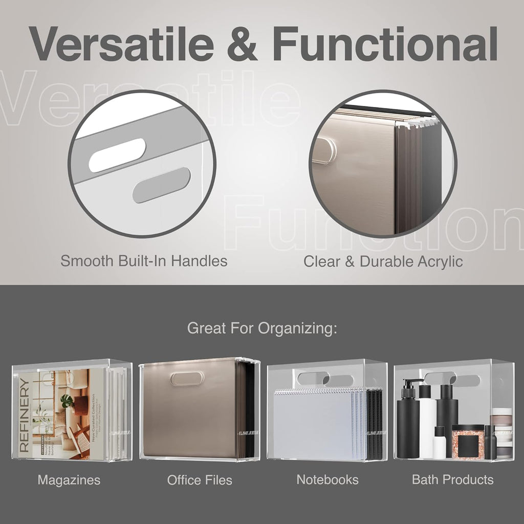 File Organizer for Desk - This Acrylic Storage Box is great for Office Organization - Its Modern Acrylic Magazine Holder makes a Great Gift for Home/Work Space