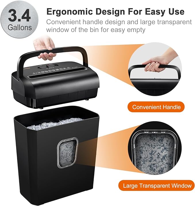 Bonsaii 6-Sheet Micro-Cut Paper Shredder, P-4 High-Security for Home & Small Office Use, Shreds Credit Cards/Staples/Clips, 3.4 Gallons Transparent Window Wastebasket, Black (C234-A)